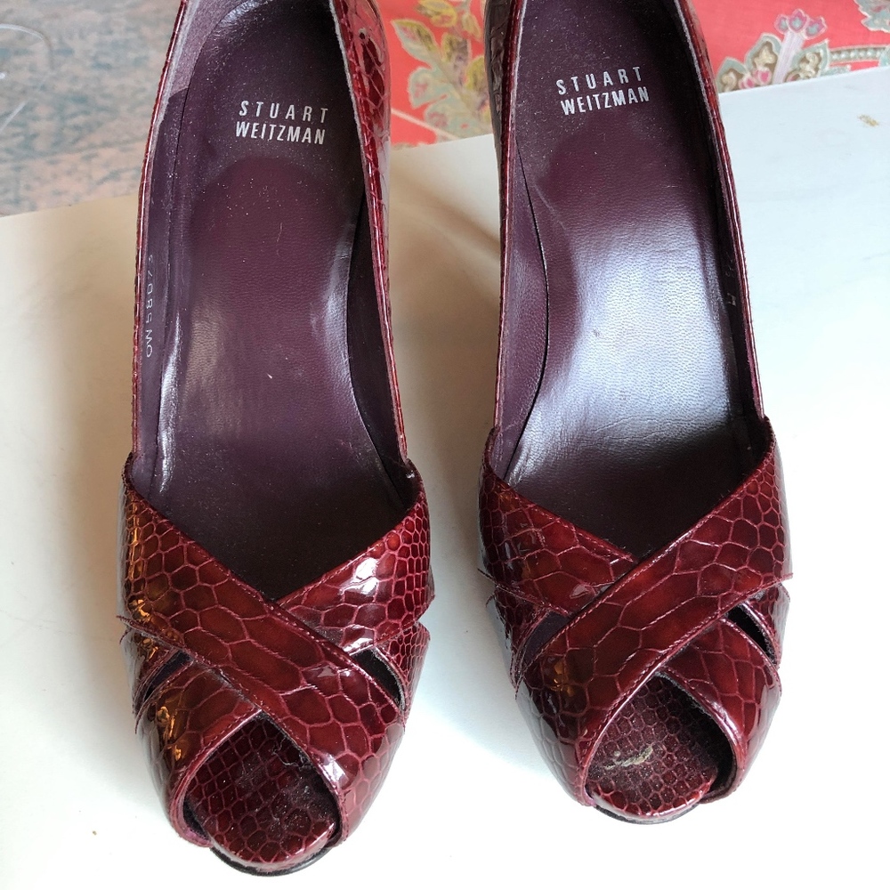 Stuart Weitzman red peep toe pumps